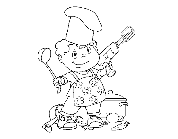 Child cook coloring page