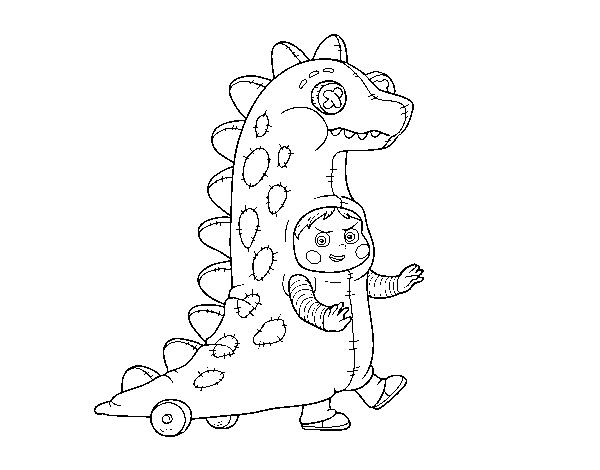 Child dressed as a dinosaur coloring page