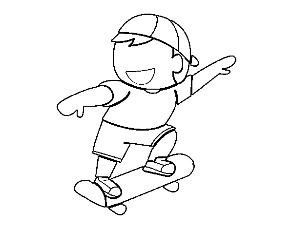Child with skateboard coloring page