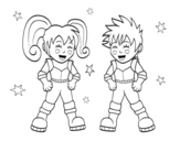 Children astronauts coloring page