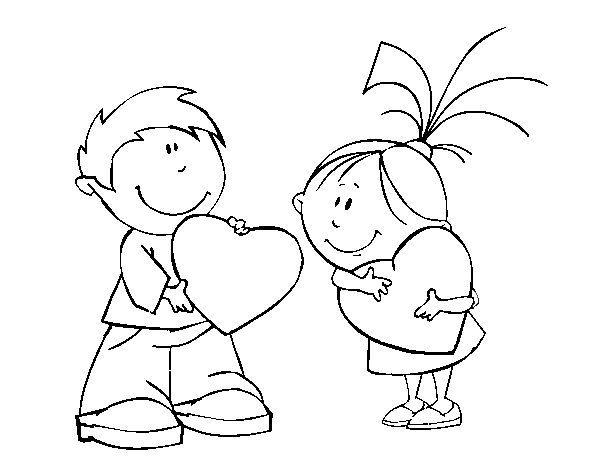 Children in Valentines day coloring page