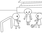 Children playing football coloring page
