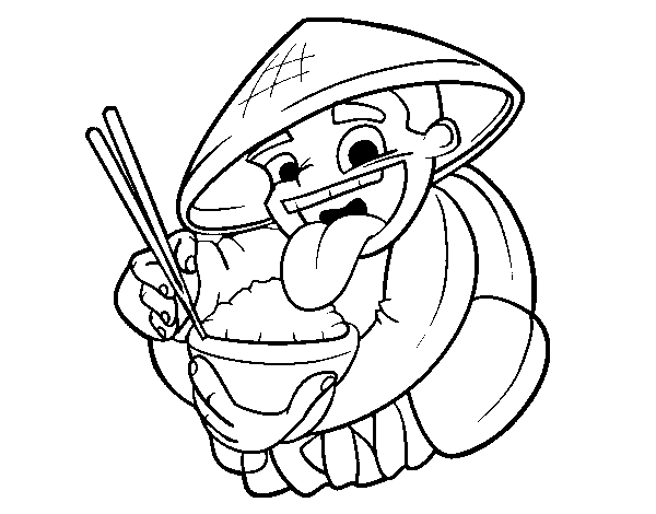 Chinese eating rice coloring page