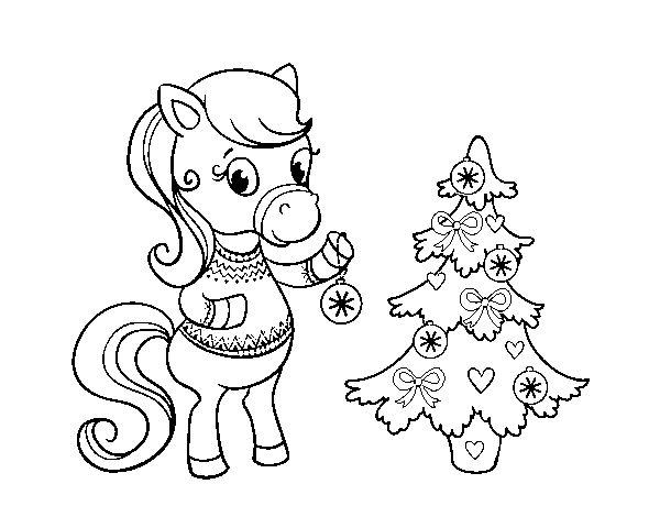 Christmas pony coloring page