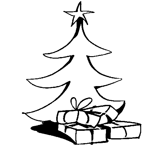 Christmas tree and presents coloring page