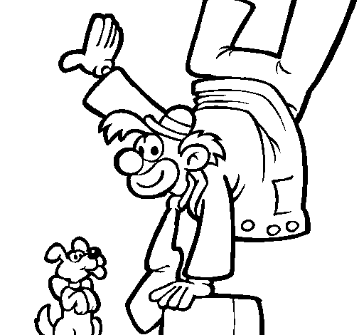 Clown and dog coloring page