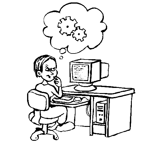 Computer expert thinking coloring page