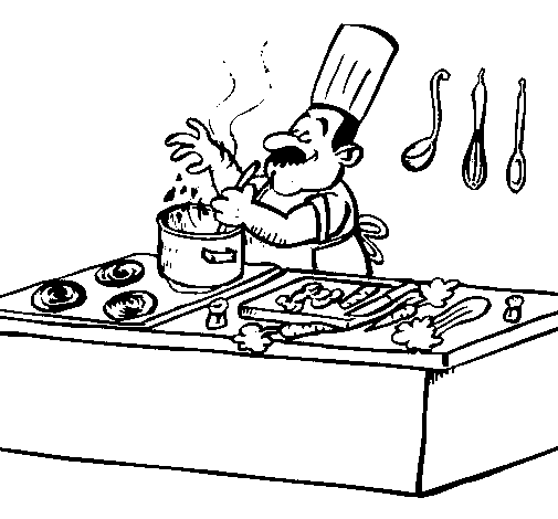 Cook in the kitchen coloring page