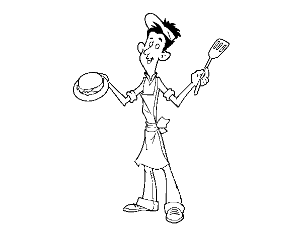 Cooks burgers coloring page