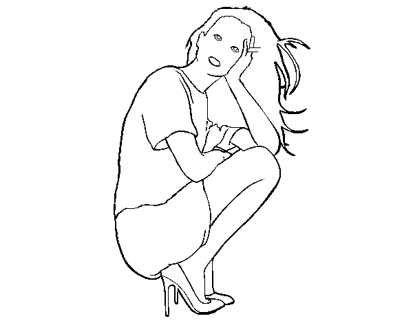 Crouching girl coloring page