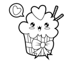 Cupcake kawaii with tie coloring page