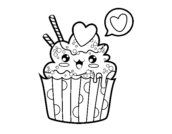 Cupcake kawaii coloring page