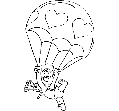 Cupid in a parachute coloring page