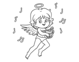 Cupid playing the harp coloring page
