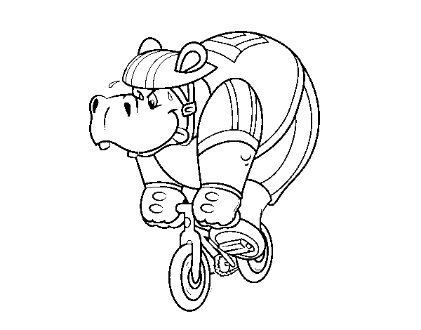 Cyclist hippopotamus coloring page