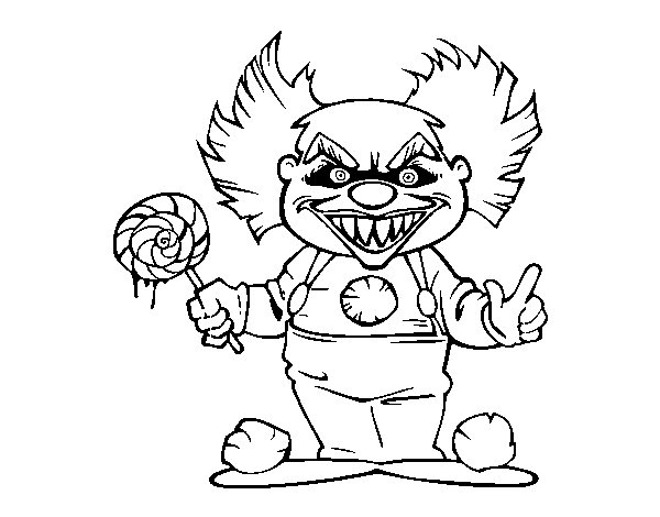 Diabolical clown coloring page