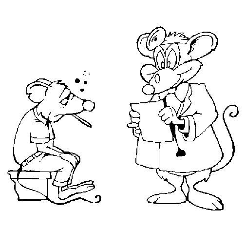 Doctor and mouse patient coloring page