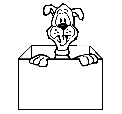 Dog in a box coloring page