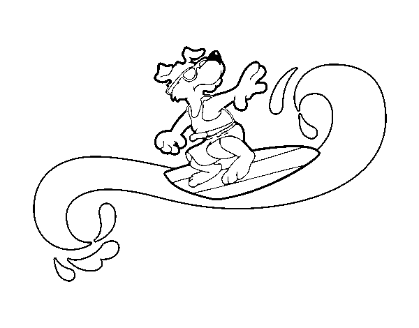Dog surfing coloring page