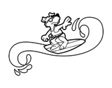 Dog surfing coloring page