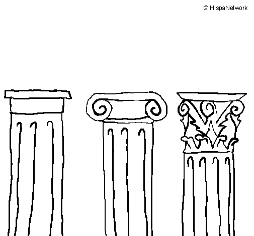 Doric, Ionic and Corinthian capitals coloring page