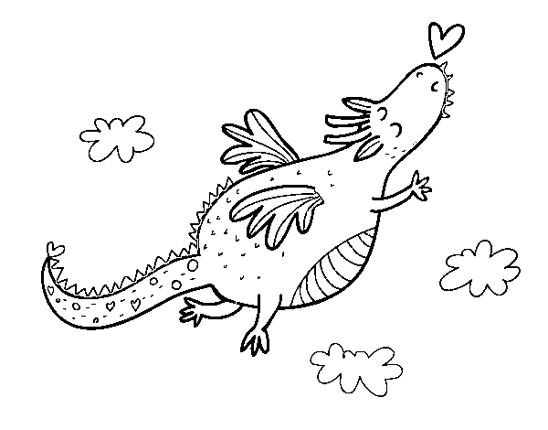 Dragon with a heart coloring page