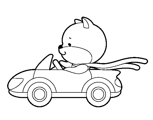 Driving cat coloring page