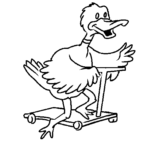 Duck on scooter coloring page