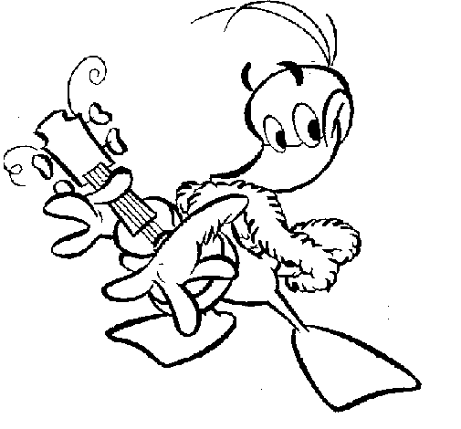Duck with guitar coloring page