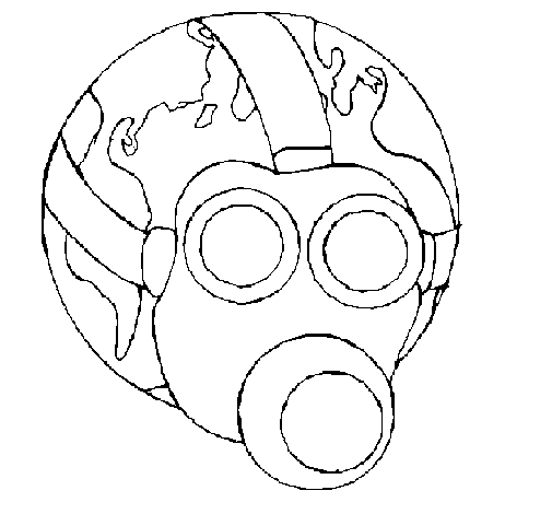 Earth with gas mask coloring page