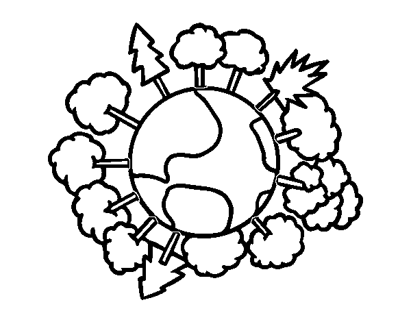Earth with trees coloring page