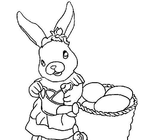 Easter bunny with watering can coloring page