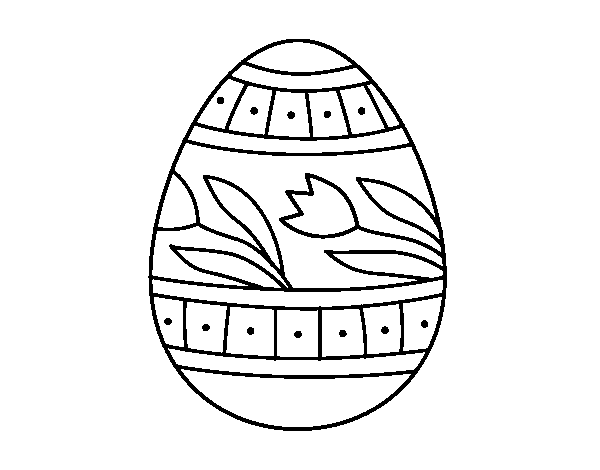 Easter egg with tulips coloring page