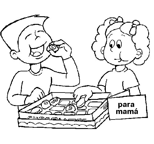 Eating delicious chocolates coloring page
