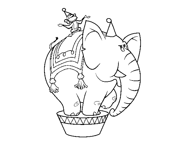 Elephant and circus monkey coloring page