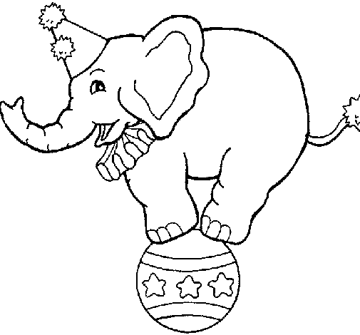 Elephant balancing on a ball coloring page
