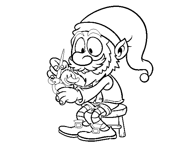 Elf painting a duckling coloring page