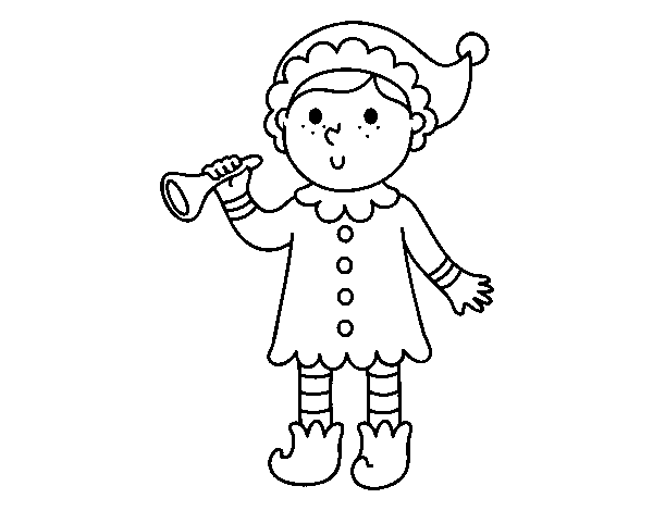 Elf with trumpet coloring page