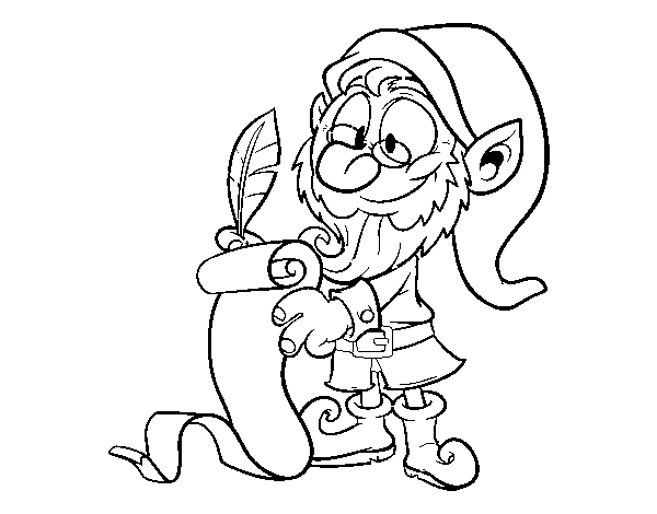 Elf writing coloring page