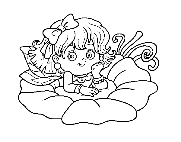 Fairy on a flower coloring page