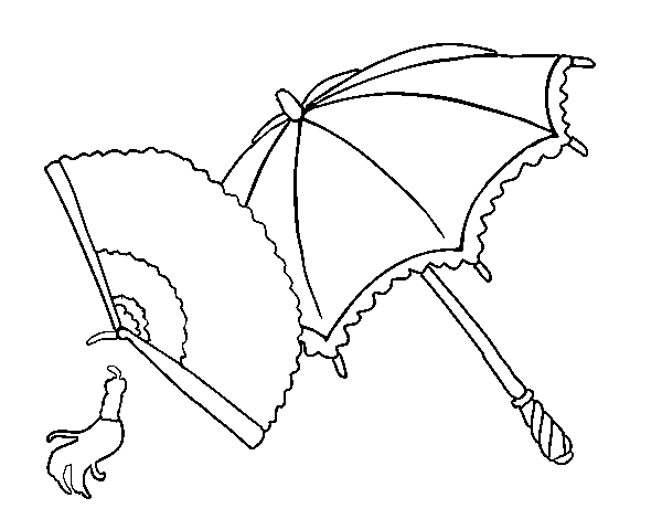 Fan and umbrella coloring page