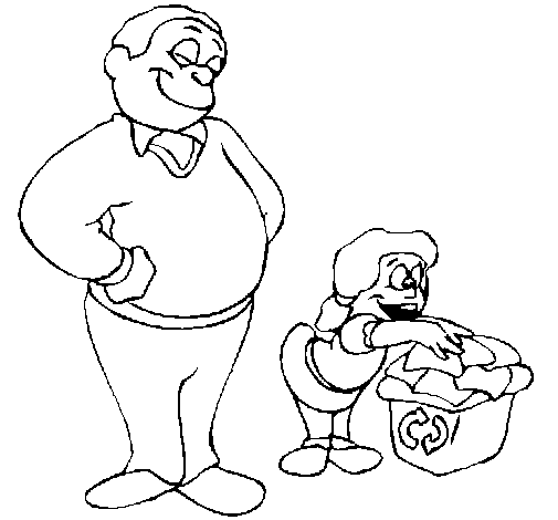 Father and daughter recycling coloring page