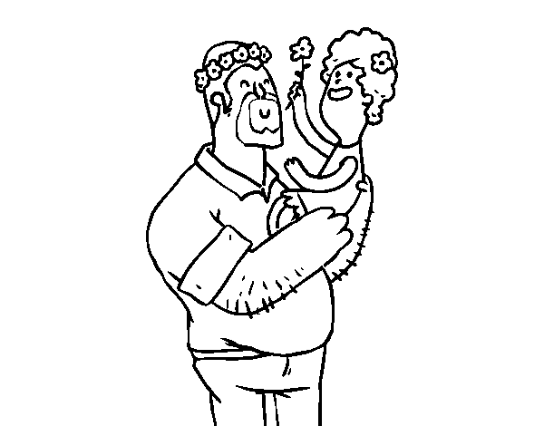 Father and daughter with flowers coloring page