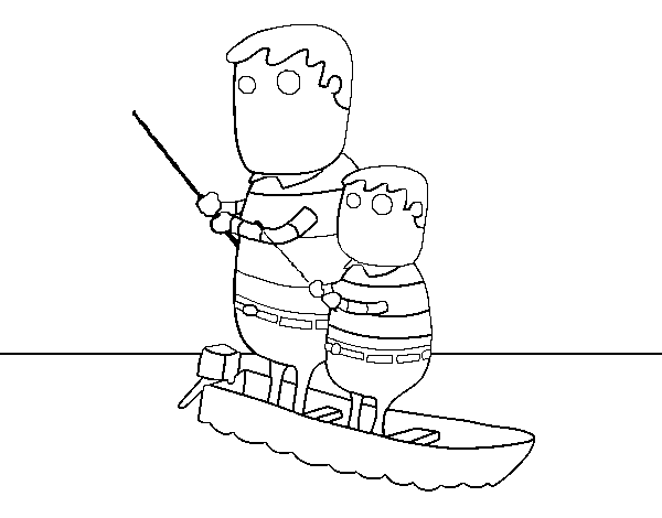 Father and son fishing coloring page