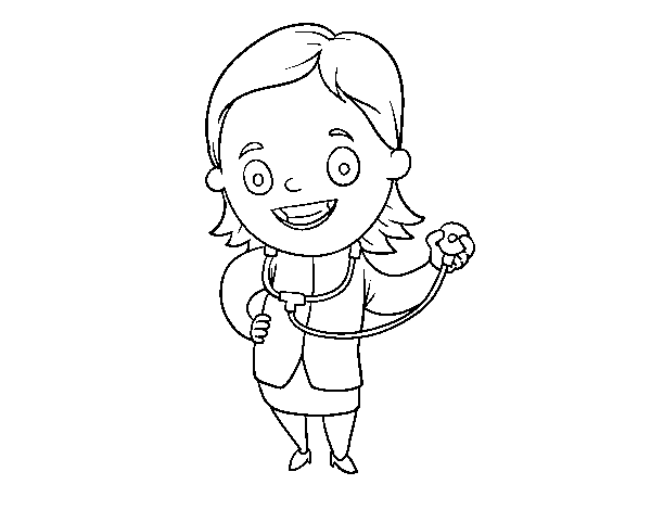 Female doctor with stethoscope coloring page