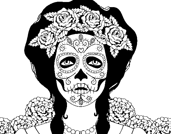 Female mexican skull coloring page
