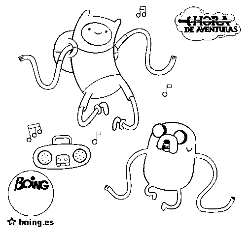 Finn and Jake listening to music coloring page