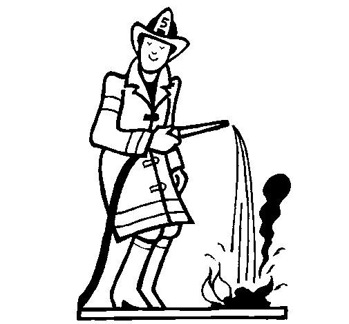 Firefighter putting out fire coloring page