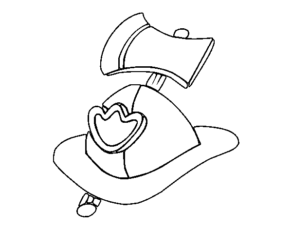 Fireman helmet and axe coloring page