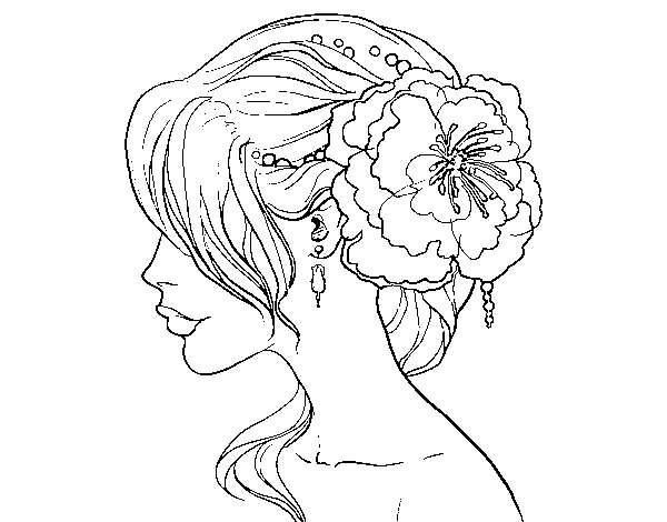 Flower wedding hairstyle coloring page
